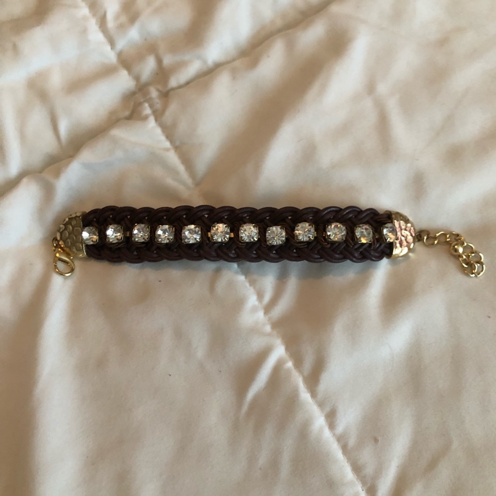Brown Leather, Gold, Diamond Bracelet